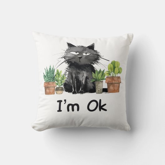 私は植物おもしろいの黒猫で大丈夫 クッション (正面)