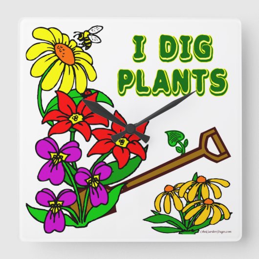 私は植物を掘るフローラガーデナーことわざ壁時計 スクエア壁時計 (正面)