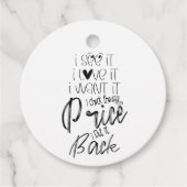 私は欲しい、私は価格をチェックし、私はそれを戻す、黒 フェイバータグ (正面)