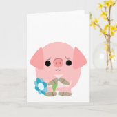 "私は残念な"かわいい漫画のコブタの挨拶状です カード (黄色い花)