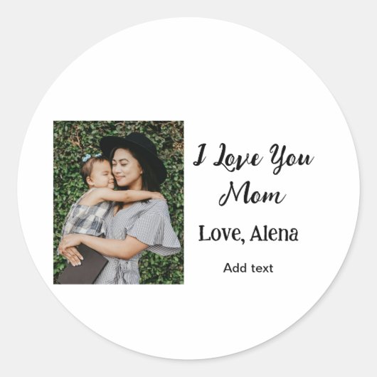 私は母の日を追加の写真の文字を愛エレガントしている ラウンドシール (正面)