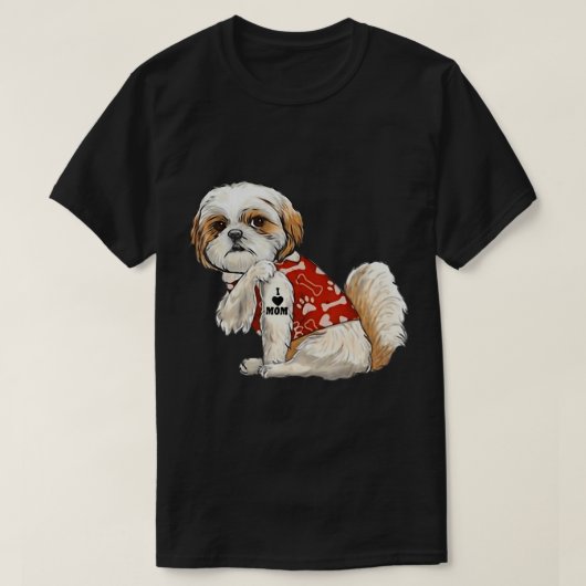 私は母タトゥーシーズー(犬)Tzu母おもしろい母の日が大好き Tシャツ (デザイン正面)