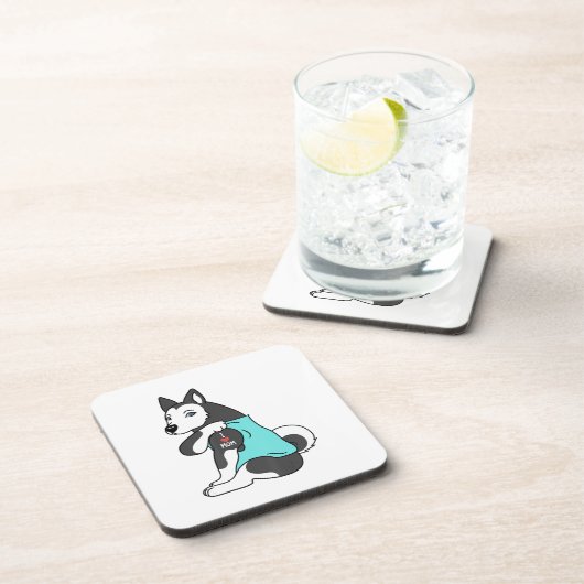 私は母タトゥーハスキーおもしろいモーズデイ犬が大好き コースター (右側)