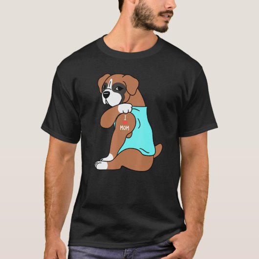 私は母タトゥーボクサー犬が大好き Tシャツ (正面)