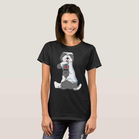 私は母タトゥー旧英語シェプドッグ母の犬を愛する Tシャツ (正面フル)