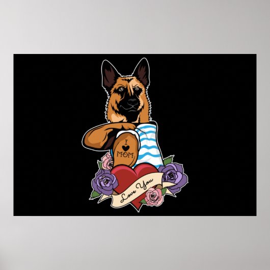 私は母タトゥー私はドイツの羊飼い母が大好き ポスター (正面)