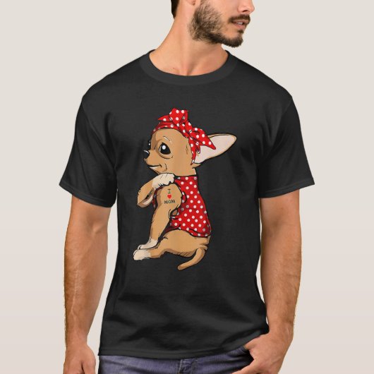 私は母タトゥーChihuahua犬おもしろい着用バンド大好き Tシャツ (正面)
