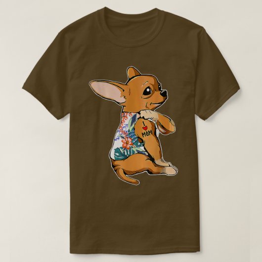 私は母タトゥーChihuahua犬の花ママD大好き Tシャツ (デザイン正面)