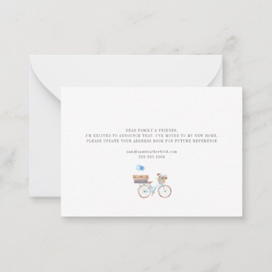 私は水の色を移動したシックなムービングハウス ノートカード (裏面)