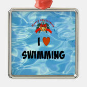 私は水泳が大好き、クリスマスデザイン。 メタルオーナメント (正面)