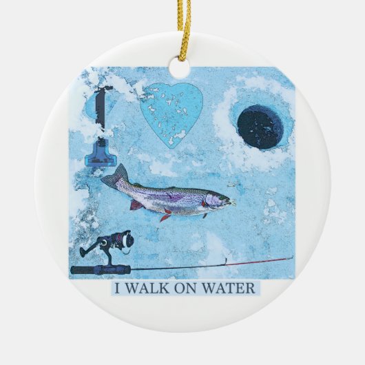 私は氷の魚釣りを愛します セラミックオーナメント (正面)