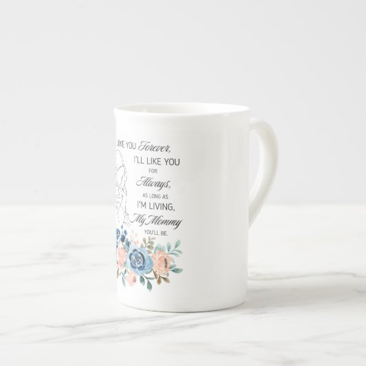 私は永遠にあなたを愛する、母の日引用文フローラ ボーンチャイナマグカップ (正面右)