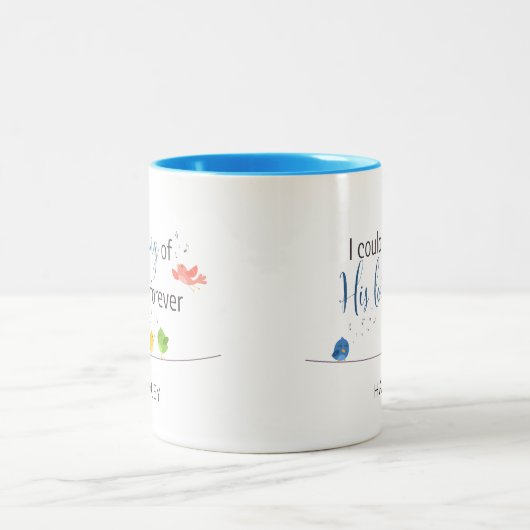 私は永遠にかわいい鳥を愛する神々の歌が歌えた ツートーンマグカップ (中央)