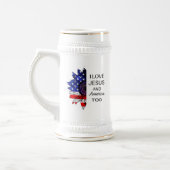 私は汗シャツでイエスとアメリカが大好き ビールジョッキ (左)
