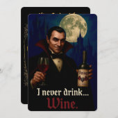 "私は決して飲まない…ワイン"ヴァンパイアのホラーユーモア 招待状 (正面/裏面)