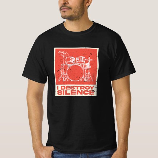私は沈黙を破壊 – レトロドラマー Tシャツ (正面)