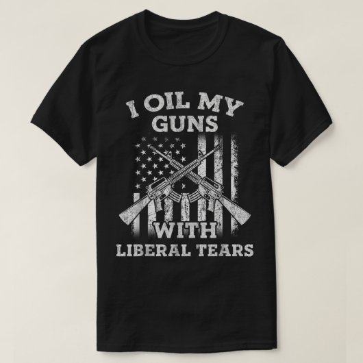 私は油私の銃と涙自由主義ののヴィンテージ銃恋人 Tシャツ (デザイン正面)