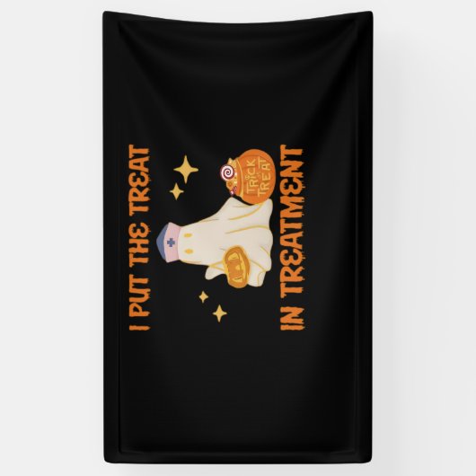 私は治療をトリートメントレトロおもしろいナース医師に入れる 横断幕 (縦)