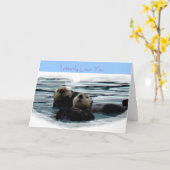 私は海のオッターグリーティングカードを愛する カード (黄色い花)