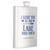 私は湖とバックにあなたを愛して – 引用文ネイビーブルー フラスク (右)