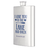 私は湖とバックにあなたを愛して – 引用文ネイビーブルー フラスク (左)