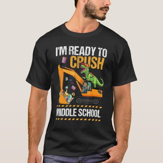 私は準備ができている中学恐竜の建設 Tシャツ (正面)