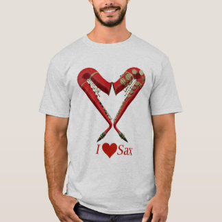 私は灰で赤いサクソフォーンのTシャツを愛します Tシャツ