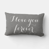 私は灰色のバーラップで永久に置きます愛します ランバークッション (裏面)