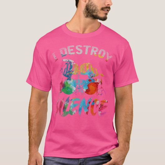 私は無音ドラマーおもしろいドラムセカラフルットを破壊 Tシャツ (正面)