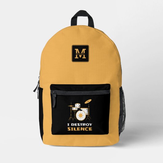私は無音ドラマーをおもしろい破壊 プリントバックパック (正面)