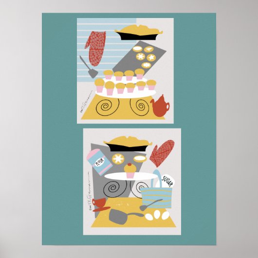 「私は焼く」 2レトロイラストプリント ポスター (正面)