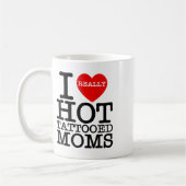 私は熱いタトゥーmoms赤いハートおもしろいマザーズda コーヒーマグカップ (左)