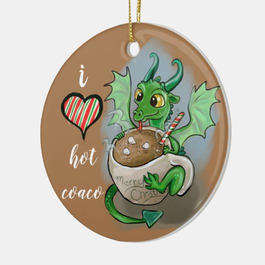 私は熱いCoacoのベビーのドラゴンのクリスマスのマグを愛します セラミックオーナメント (左)