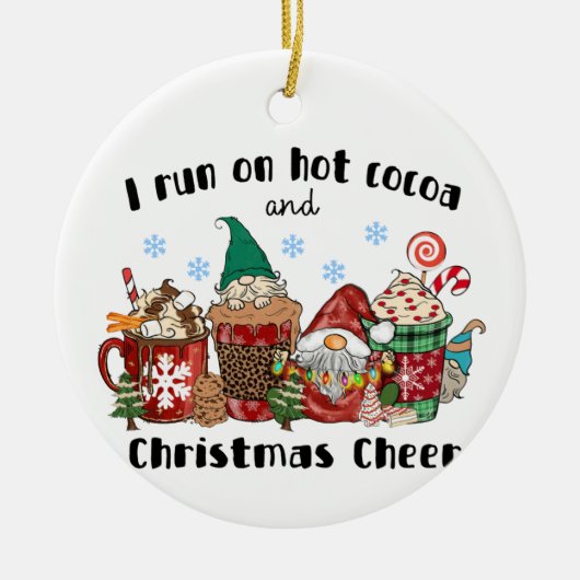 私は熱走いココアとクリスマス応援を食べている セラミックオーナメント (正面)
