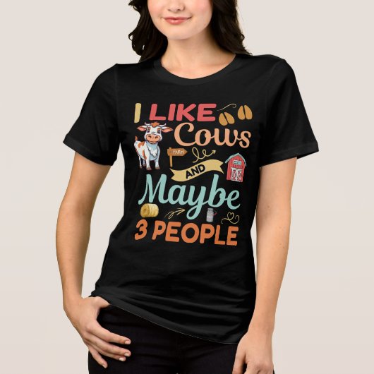 私は牛が好きで、おそらく3人、おもしろいアンチ・ソーシャル トライブレンドＴシャツ (正面)