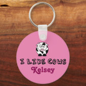 私は牛のピンクが好パーソナライズされたき キーホルダー (裏面)