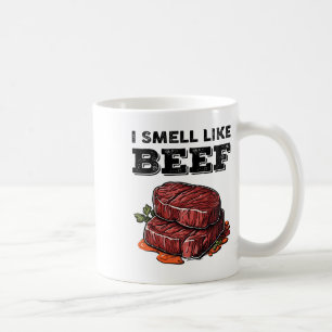 私は牛肉のミームステーキおもしろいー肉の喫煙のような匂い コーヒーマグカップ