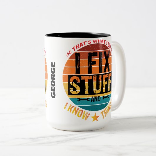 私は物を修正し、私は物事を知っている!カスタマイズ ツートーンマグカップ (正面右)