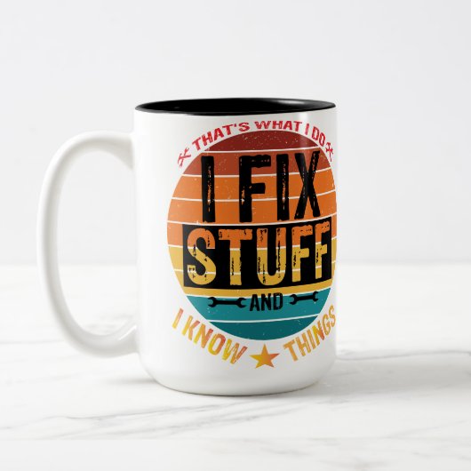 私は物を修正し、私は物事を知っている!カスタマイズ ツートーンマグカップ (左)