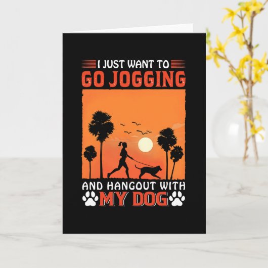 私は犬と一緒にジョギングに遊びに行きたい カード (黄色い花)