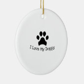 私は犬のような黒と白のポープリントが大好き セラミックオーナメント (右)