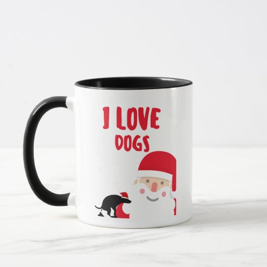 私は犬のクリスマスユーモアが大好き マグカップ (左)