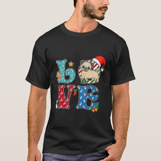 私は犬のパグのクリスマスが大好き Tシャツ (正面)