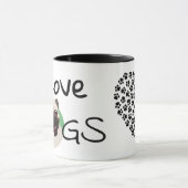 私は犬のパグ漫画とハートが大好き マグカップ (中央)