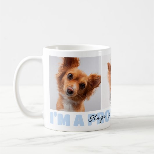 私は犬の誇りを持った母のカスタム3 Photo Collage Blue コーヒーマグカップ (左)