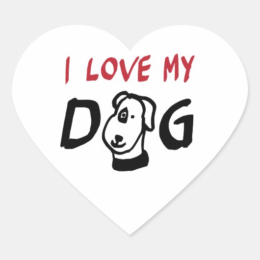 私は犬を犬のイラストレーションで愛す ハートシール (正面)