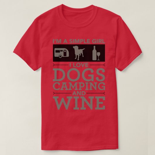 私は犬シンプルが大好きな女性キャンピングとワイン2 Tシャツ (デザイン正面)