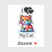 私は猫が大好きだ |ピクセルアート シール (シート)