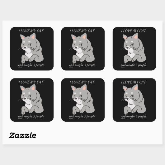 私は猫が大好きで、3人も可愛いおもしろい猫 スクエアシール (シート)