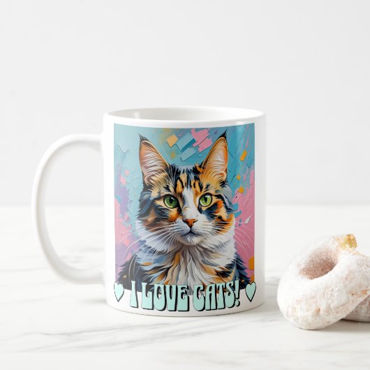 私は猫が大好き! コーヒーマグカップ (ドーナツ)